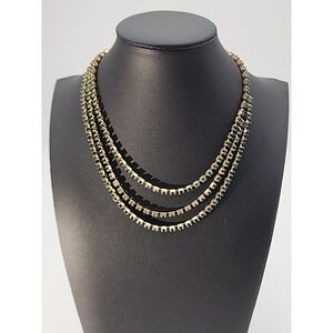 Vintage Kramer Of New York Emerald Green Rhinestone Choker 3‎ strand Necklace